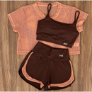 Conjunto Fitness 3 Peças - Top, short duplo e cropped.