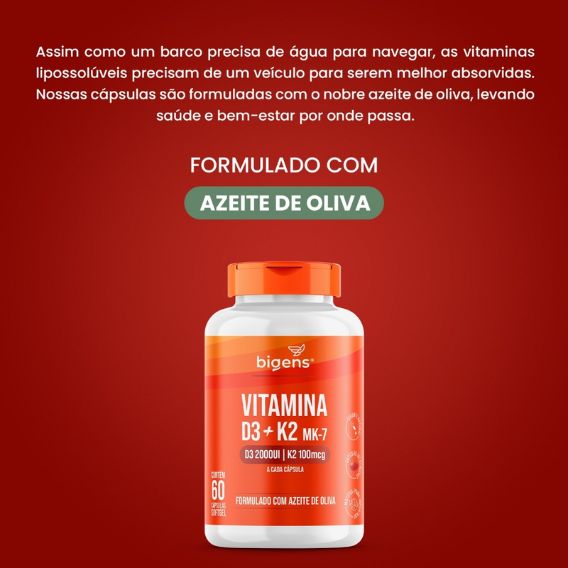 VITAMINA D3 2000UI + K2 MK7 100MCG ÓLEO DE OLIVA 60 CAPS 