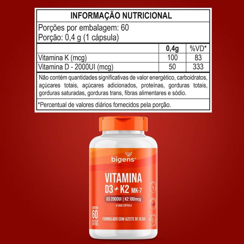 VITAMINA D3 2000UI + K2 MK7 100MCG ÓLEO DE OLIVA 60 CAPS 