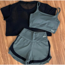 Conjunto Fitness 3 Peças - Top, short duplo e cropped.