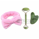 Kit Rolo Massageador Pedra de Jade + Faixa de Laço para Maquiagem e Skincare