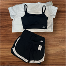 Conjunto Fitness 3 Peças - Top, short duplo e cropped.