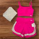 Conjunto Fitness 3 Peças - Top, short duplo e cropped.