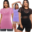 Kit 3 Blusas Tule Transparente Feminina – Manga Longa | Camisetão Fitness