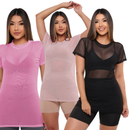 Kit 3 Blusas Tule Transparente Feminina – Manga Longa | Camisetão Fitness