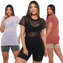 Kit 3 Blusas Tule Transparente Feminina – Manga Longa | Camisetão Fitness