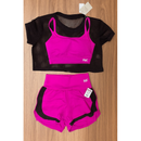 Conjunto Fitness 3 Peças - Top, short duplo e cropped.