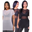 Kit 3 Blusas Tule Transparente Feminina – Manga Longa | Camisetão Fitness