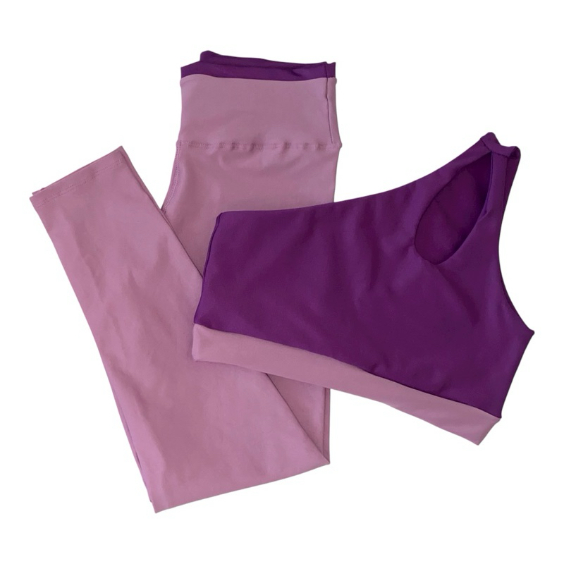conjunto bicolor calça e top alta compressão academia fitness esportes Crossfit