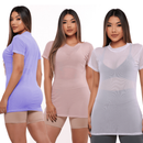 Kit 3 Blusas Tule Transparente Feminina – Manga Longa | Camisetão Fitness