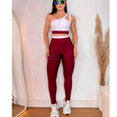 conjunto bicolor calça e top alta compressão academia fitness esportes Crossfit
