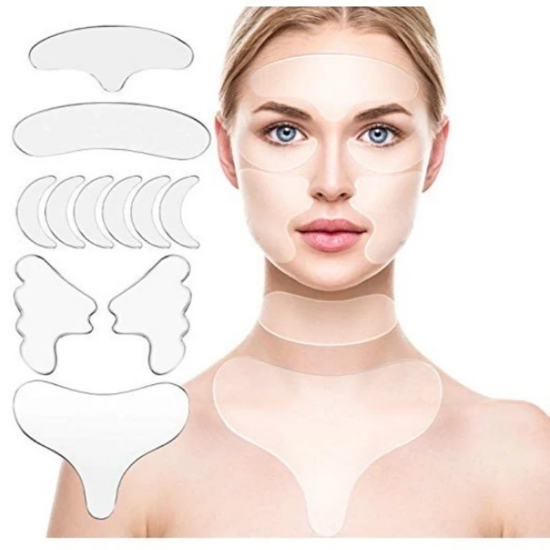 Kit 16 Peças Reutilizável para Rosto Adesivo Fita Gel Silicone Anti-rugas Linhas Faciais