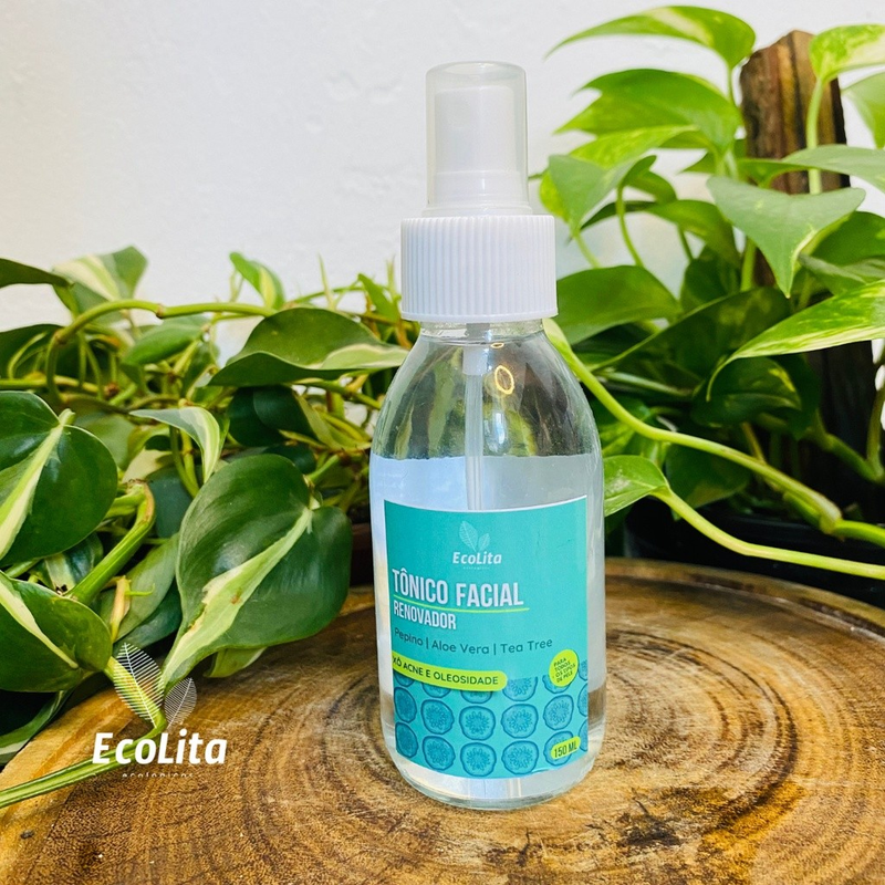 Tônico facial renovador | Pepino, aloe vera e tea tree | Xô acne e oleosidade